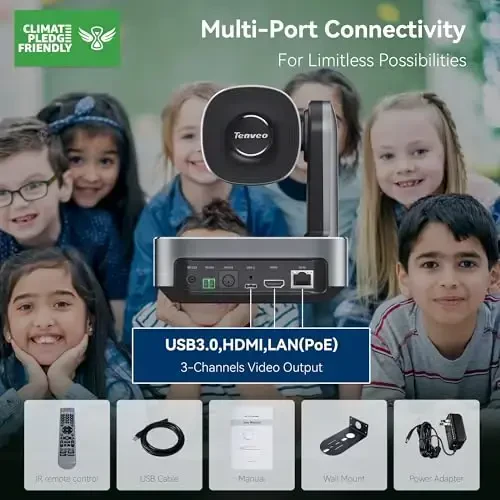 Tenveo 4K PTZ Camera AI Auto Tracking 12X Optical Zoom Wide View Angle USB3.0/HDMI/RJ45/PoE Church Video Conference Broadcast Zoom Skype Teams uchun jonli efirga uzatuvchi kamera, Red Dot Design g'olibi - 3