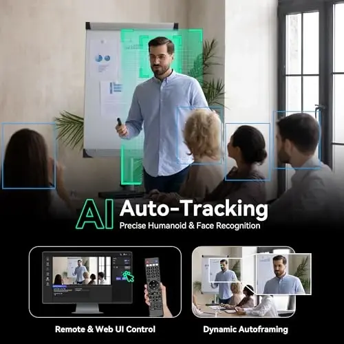 Tenveo 4K PTZ Camera, AI Humanoid & Face Auto-Tracking, 20X Optical + 8X Digital Zoom, USB3.0/HDMI/LAN PoE IP Live Streaming for Church Worship Broadcast Events Video Conference YouTube OBS - 5