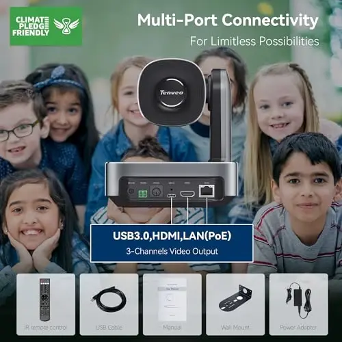Tenveo 4K PTZ Camera, AI Humanoid & Face Auto-Tracking, 12X Optical Zoom Wide Angle, USB3.0/HDMI/LAN PoE IP Live Streaming for Church Video Conference Broadcast Zoom Teams YouTube OBS 