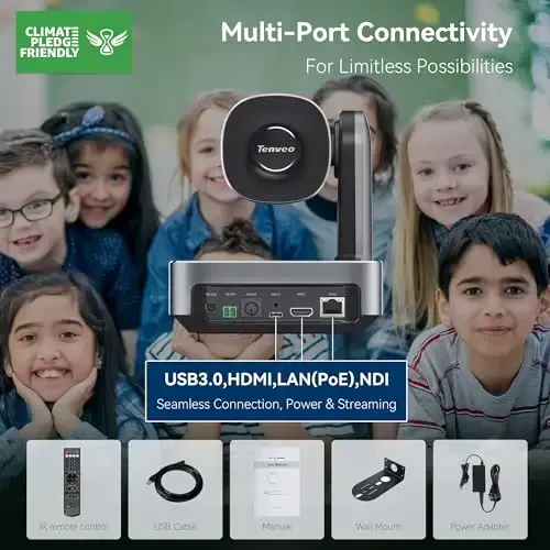 Tenveo NDI PTZ Camera 4K AI Auto-Tracking 12X Optical Zoom USB3.0 LAN PoE HDMI Wide Angle Lens IP Live Streaming Camera for Church Worship Video Conference Broadcast Events YouTube OBS vMix - 6