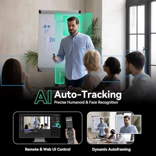 Tenveo NDI PTZ Camera 4K AI Auto-Tracking 12X Optical Zoom USB3.0 LAN PoE HDMI Wide Angle Lens IP Live Streaming Camera for Church Worship Video Conference Broadcast Events YouTube OBS vMix - 4