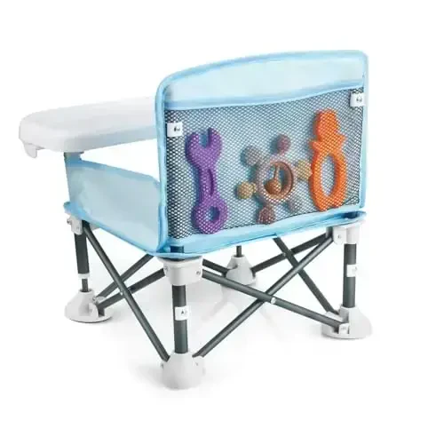 PandaEar Portable Travel Booster Seat with Tray| Folding Baby Seat Booster High Chair for Dining Table| Compact Camping Chair for Lawn, Beach Indoor/Outdoor Use| Toddlers, Kids (Light Blue) - 7