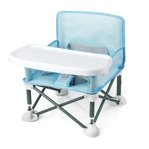 PandaEar Portable Travel Booster Seat with Tray| Folding Baby Seat Booster High Chair for Dining Table| Compact Camping Chair for Lawn, Beach Indoor/Outdoor Use| Toddlers, Kids (Light Blue) - 1