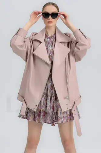 Teri kurtka ayollar - Haqiqiy charm kurtka ayollar haqiqiy charm biker kurtka katta hajmli charm kurtka - pushti upa charm kurtka - 7