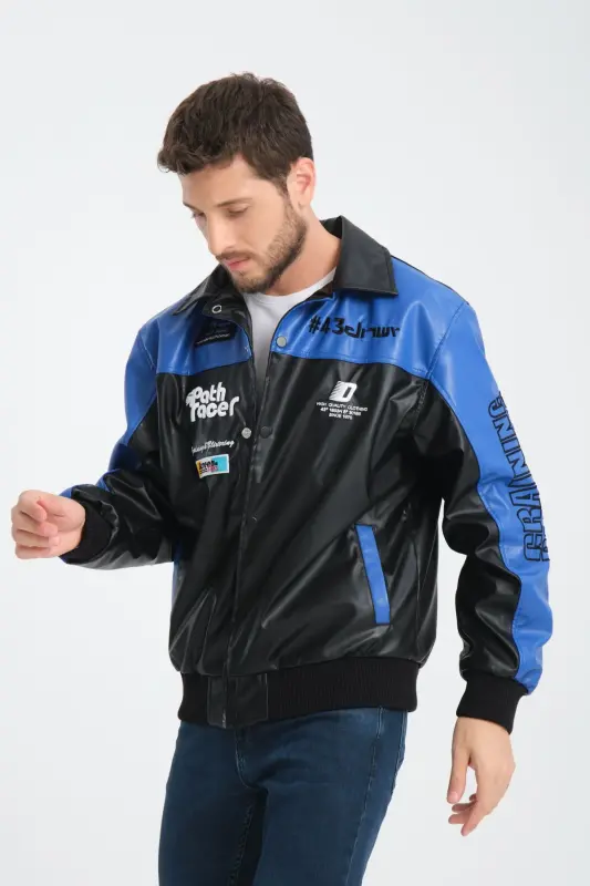 Teri Oversize Unisex Kollej Kurtka - Moviy - 6