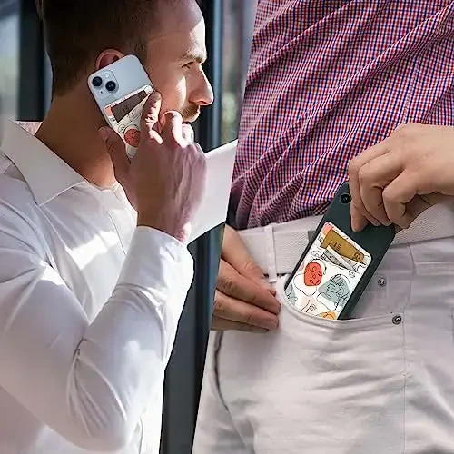 Teri telefon hamyoni yopish, telefon g'ilofi uchun kartalar ushlagichi, kredit karta orqa yopishtiruvchi hamyon, iPhone, Samsung, Android va ko'pgina smartfonlar uchun mos, Portret oq - 4