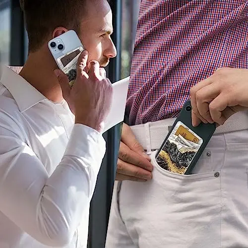 Teri telefon hamyoni yopishtiruvchi, telefon g'ilofi uchun karta ushlagichi, kredit karta orqa yopishtiruvchi hamyon, iPhone, Samsung, Android va ko'pgina smartfonlar uchun mos, to'q kulrang marmar - 4