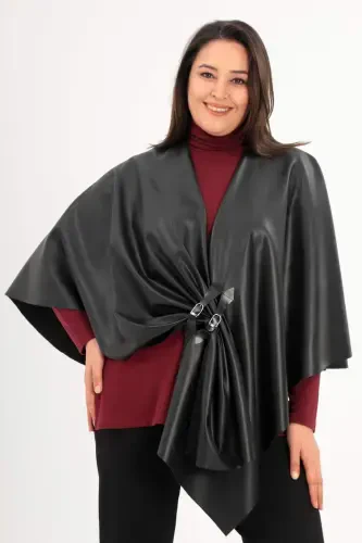 Teri va Teri Toqali detallangan Qora Shal Poncho - 3