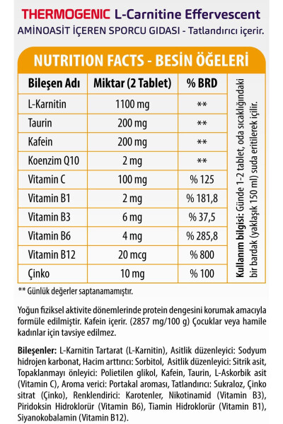 Termojenik L-karnitin Apelsin 20 Efervesan Tablet - 2