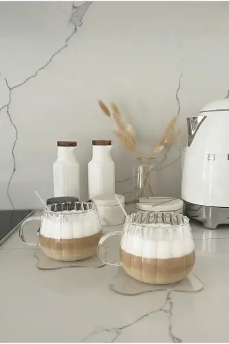 Термостойкая боровая термосила чашка с полосатым дизайном стеклянный стакан для подачи кофе - 2