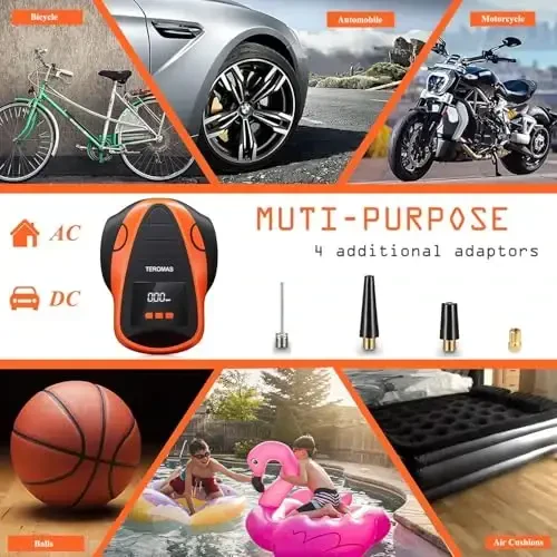 TEROMAS Tire Inflator Portable Air Compressor, Air Pump DC/AC for Car Tires 12V DC and Other Inflatables at Home 110V AC, Digital Electric Tire Pump with Pressure Gauge(Orange) - 3