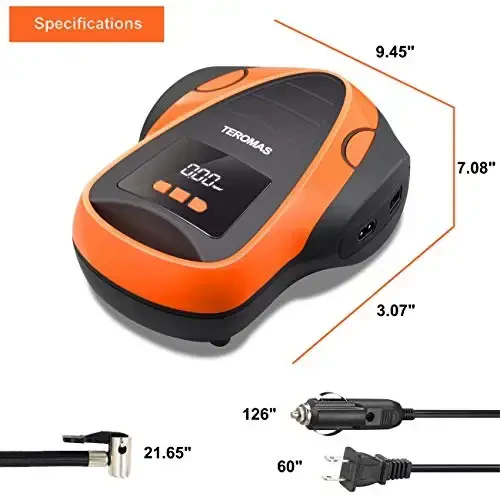 TEROMAS Tire Inflator Portable Air Compressor, Air Pump DC/AC for Car Tires 12V DC and Other Inflatables at Home 110V AC, Digital Electric Tire Pump with Pressure Gauge(Orange) - 5