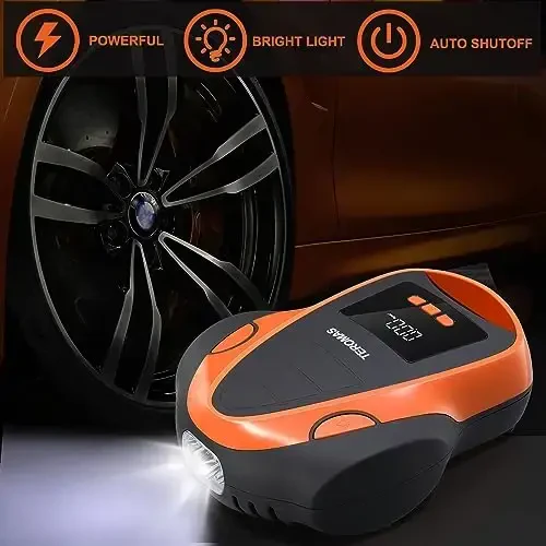 TEROMAS Tire Inflator Portable Air Compressor, Air Pump DC/AC for Car Tires 12V DC and Other Inflatables at Home 110V AC, Digital Electric Tire Pump with Pressure Gauge(Orange) - 6