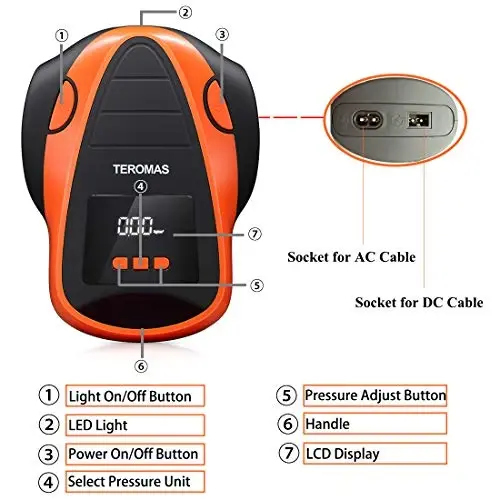 TEROMAS Tire Inflator Portable Air Compressor, Air Pump DC/AC for Car Tires 12V DC and Other Inflatables at Home 110V AC, Digital Electric Tire Pump with Pressure Gauge(Orange) - TEROMAS (1)