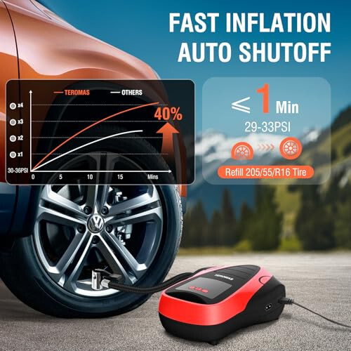 TEROMAS Portativ Havo Kompressori, Avtomobil Shinalari uchun 12V DC va Boshqa narsalar uchun 110V AC Havo Nasosi, Bosim O'lchagichli Raqamli Elektr Shinalar Nasosi (Qizil) - 4
