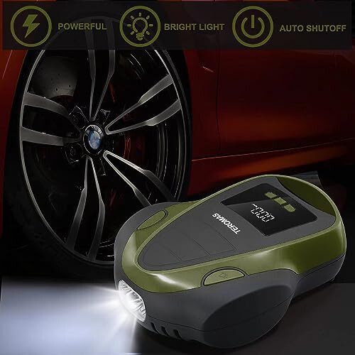 TEROMAS Portativ Havo Kompressori, Avtomobil Shinalari uchun 12V DC va Uyda Boshqa Narsalar uchun 110V AC Havo Nasosi, Bosim O'lchagichli Raqamli Elektr Shinalar Nasosi (Yashil) - 6
