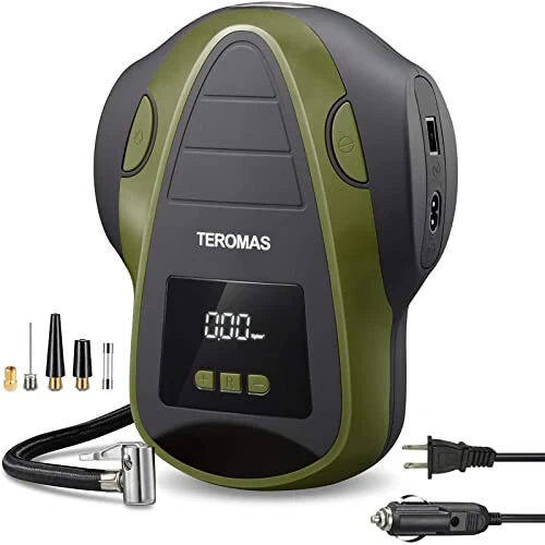 TEROMAS Tire Inflator Portable Air Compressor, Air Pump DC/AC for Car Tires 12V DC and Other Inflatables at Home 110V AC, Digital Electric Tire Pump with Pressure Gauge(Green) 