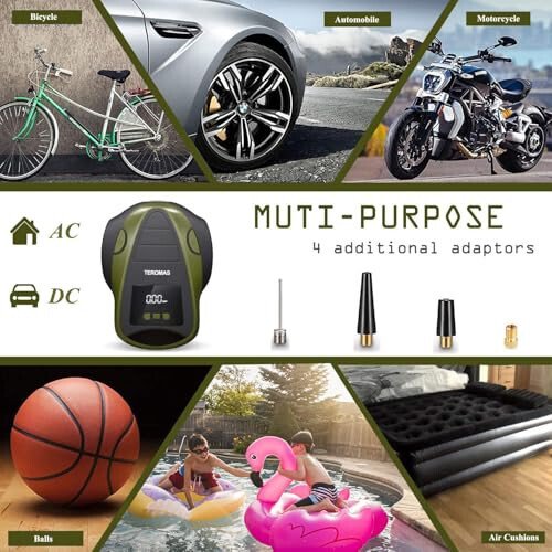 TEROMAS Tire Inflator Portable Air Compressor, Air Pump DC/AC for Car Tires 12V DC and Other Inflatables at Home 110V AC, Digital Electric Tire Pump with Pressure Gauge(Green) - 3
