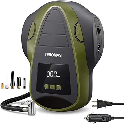 TEROMAS Tire Inflator Portable Air Compressor, Air Pump DC/AC for Car Tires 12V DC and Other Inflatables at Home 110V AC, Digital Electric Tire Pump with Pressure Gauge(Green) - MODAZONE