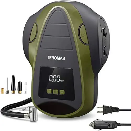 TEROMAS Tire Inflator Portable Air Compressor, Air Pump DC/AC for Car Tires 12V DC and Other Inflatables at Home 110V AC, Digital Electric Tire Pump with Pressure Gauge(Green) - 1