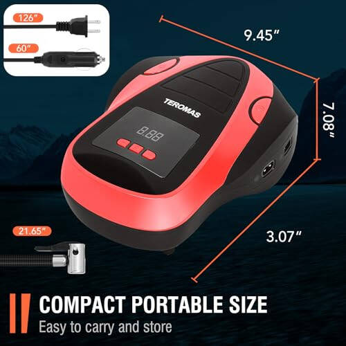 TEROMAS Tire Inflator Portable Air Compressor, Air Pump DC/AC for Car Tires 12V DC and Other Inflatables at Home 110V AC, Digital Electric Tire Pump with Pressure Gauge(Red) - 6