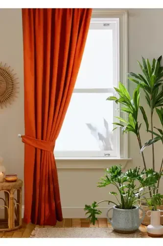 Terracotta Honeycomb Velvet Textured Blackout Curtain Plain Stitch Extrafor Pleat 1st Class Quality - 3