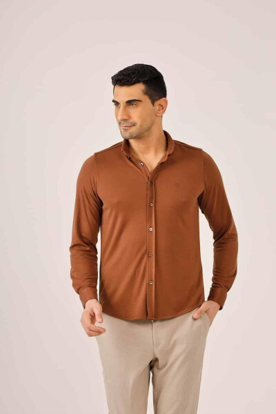 Terracotta Men's Slim Fit Plain Brent Button Down Collar Long Sleeve Shirt - 89979 - 6