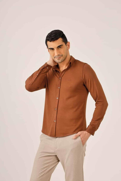 Terracotta Men's Slim Fit Plain Brent Button Down Collar Long Sleeve Shirt - 89979 - 7