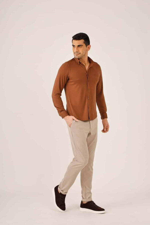 Terracotta Men's Slim Fit Plain Brent Button Down Collar Long Sleeve Shirt - 89979 - 8