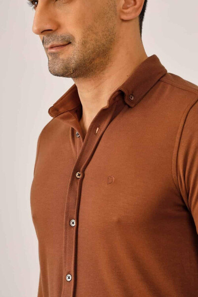 Terracotta Men's Slim Fit Plain Brent Button Down Collar Long Sleeve Shirt - 89979 - 10