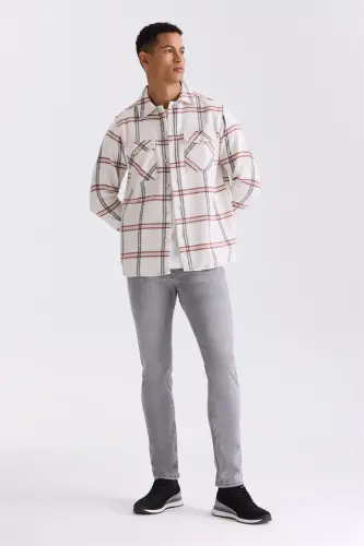 Terracotta Oversized Loose Plaid Cotton Pocket Lumberjack Shirt - JAKAMEN (1)