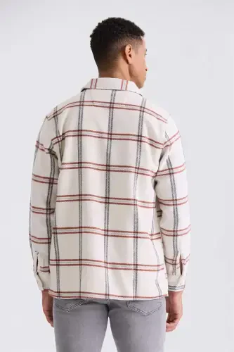 Terracotta Oversized Loose Plaid Cotton Pocket Lumberjack Shirt - 4