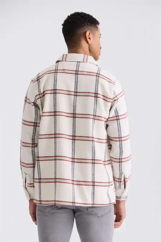 Terracotta Oversized Loose Plaid Cotton Pocket Lumberjack Shirt - 4