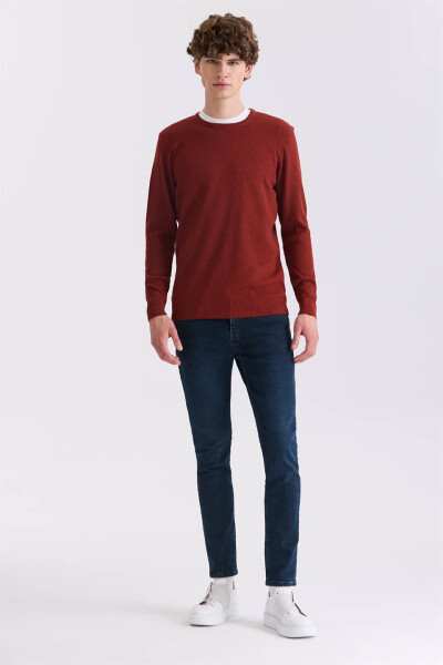 Terracotta Slim Fit Crew Neck Patterned Knit Sweater - 6