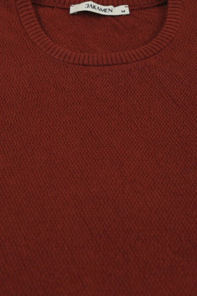 Terracotta Slim Fit Crew Neck Patterned Knit Sweater - 10