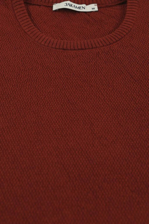 Terracotta Slim Fit Crew Neck Patterned Knit Sweater - 10