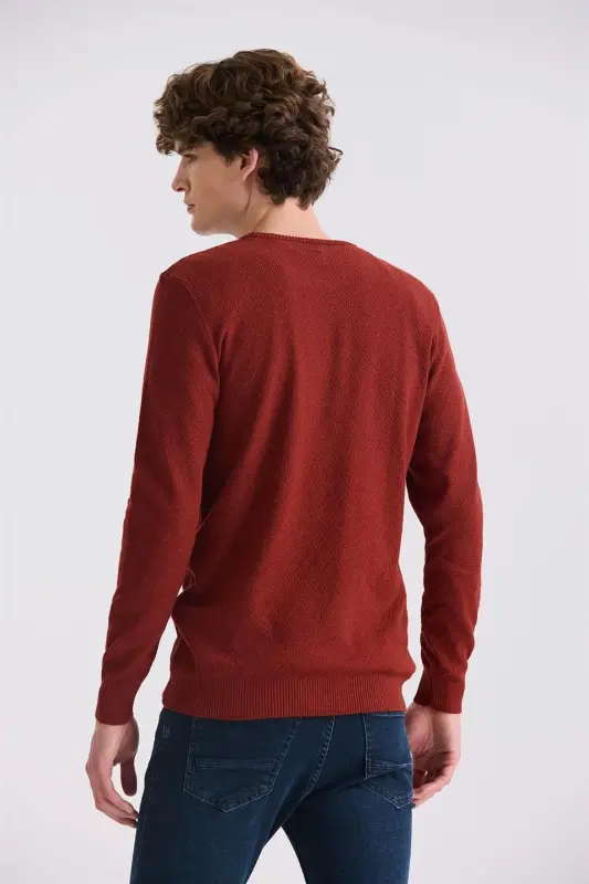 Terracotta Slim Fit Cycling Collar Patterned Knit Sweater - 1
