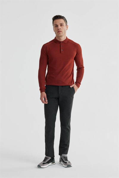 Terracotta Slim Fit Wool Pattern Polo Neck Jumper - 2