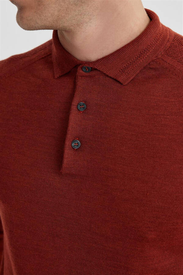 Terracotta Slim Fit Wool Pattern Polo Neck Jumper - 3