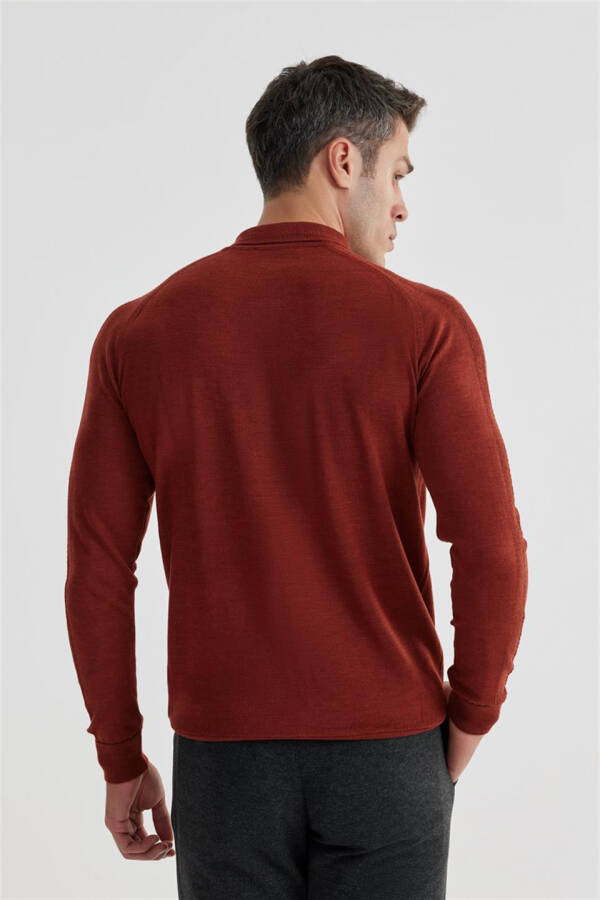 Terracotta Slim Fit Wool Pattern Polo Neck Jumper - 4