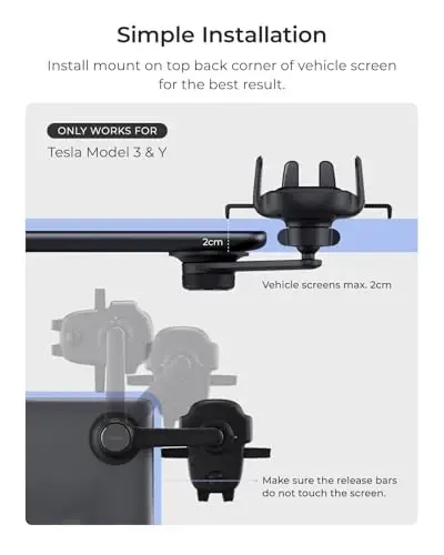 Tesla Model 3 va Model Y ekranlari uchun iOttie Easy One Touch Advanced telefon ushlagichi - iPhone, Google, Samsung, Moto, LG va boshqa barcha smartfonlar uchun universal telefon ushlagichi, qora - 5