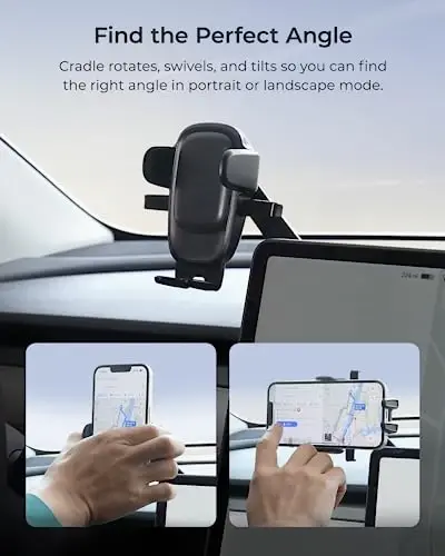 Tesla Model 3 va Model Y ekranlari uchun iOttie Easy One Touch Advanced telefon ushlagichi - iPhone, Google, Samsung, Moto, LG va boshqa barcha smartfonlar uchun universal telefon ushlagichi, qora - 6