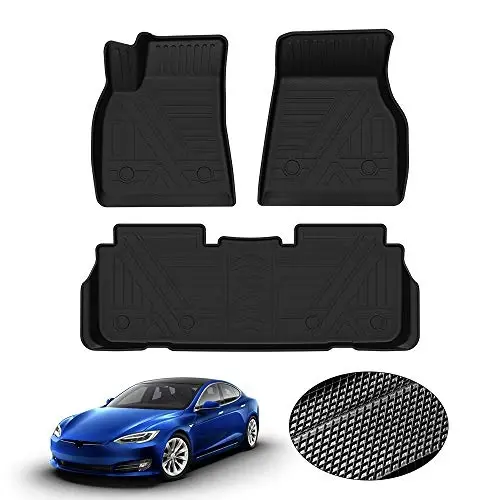 Tesla Model S Aksesuarları 2012-2024 2025 için KUST Paspasları (Plaid/Long Range İçin Değil) Özel Uyumlu Zemin Astarları Tüm Hava Koşullarında Koruma 1. ve 2. Sıra Yüksek Kenarlı Kaymaz 