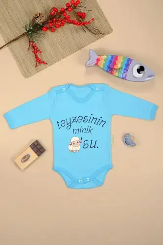 Тётя Kuzusu Baskılı Uzun Kollu Pamuklu Zıbın-MAVİ - 1