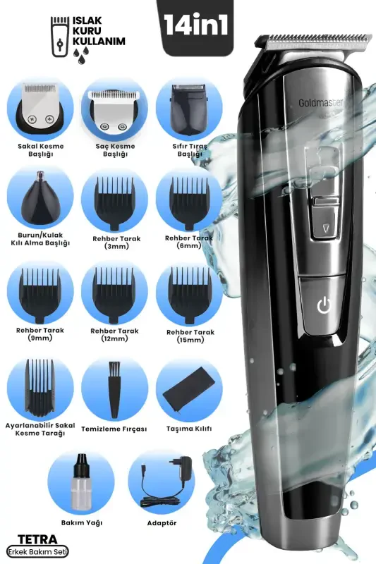 Tetra 11 in 1 Wet Dry Quick Charge Lithium Battery Steel Blade Travel Case Men's Grooming Set - 1