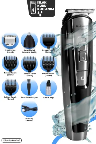 Tetra 11 in 1 Wet Dry Quick Charge Lithium Battery Steel Blade Travel Case Men's Grooming Set - 8