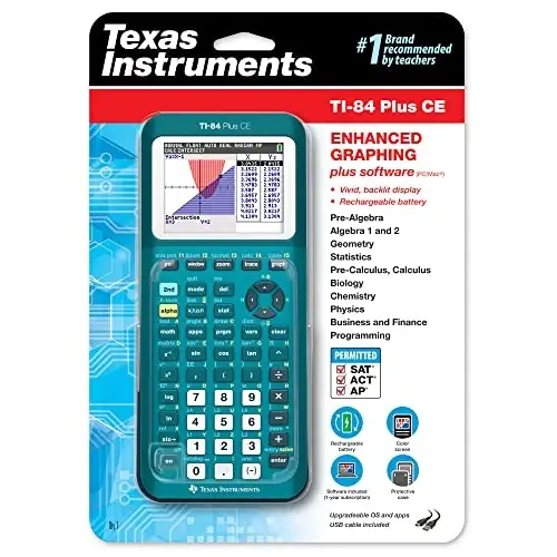 Texas Instruments TI-84 Plus CE Color Graphing Calculator, Teal (Metallic) - 2