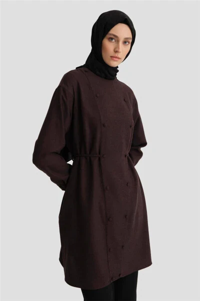 Тext = Beli Bağlamalı Cepli Tunik 24k3608 Mürdüm-MOR - ARMINE