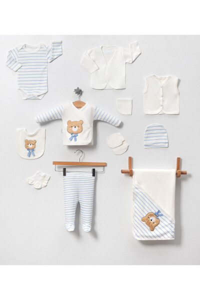 Textured Boxed Boy - Newborn Baby Clothes Bear 11-Piece Hospital Discharge Sets Süzene Nakı - 2