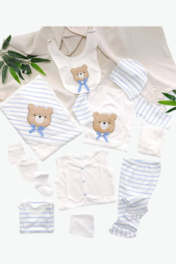 Textured Boxed Boy - Newborn Baby Clothes Bear 11-Piece Hospital Discharge Sets Süzene Nakı - 1